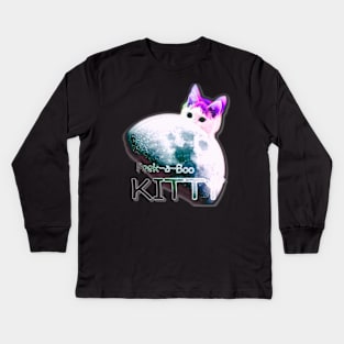 Peek-a-Boo Space Kitty Kids Long Sleeve T-Shirt